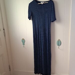 LuLaRoe Navy Blue Maxi Dress with White Polka Dots